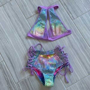 Multi colored sparkle piece rave/festival outfit